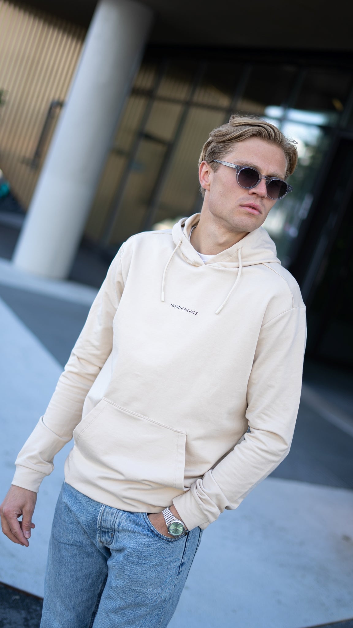 Hoodie beige herre