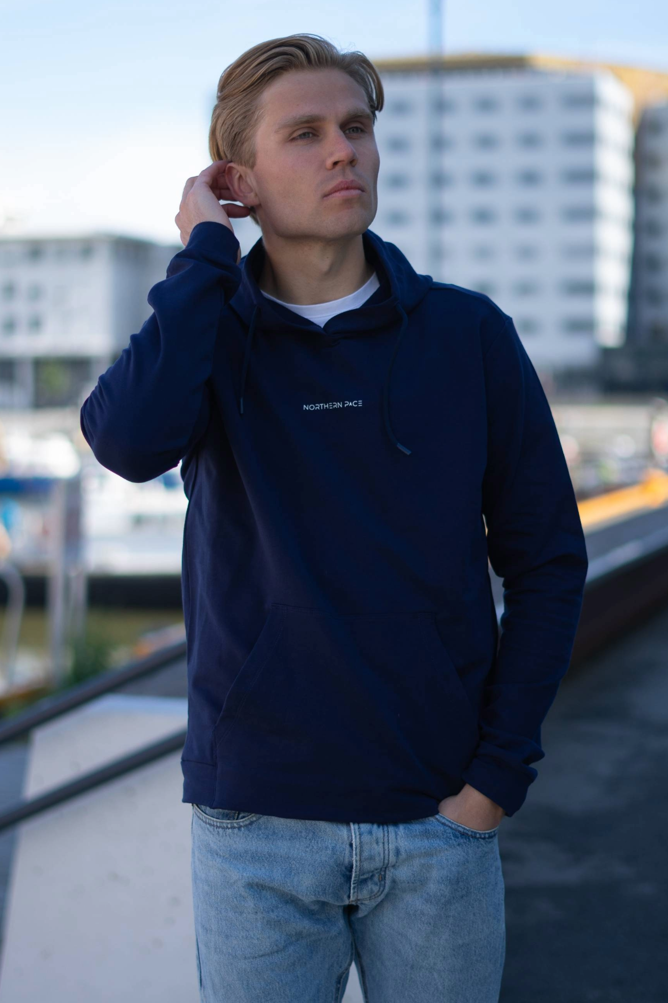 Hoodie navy herre